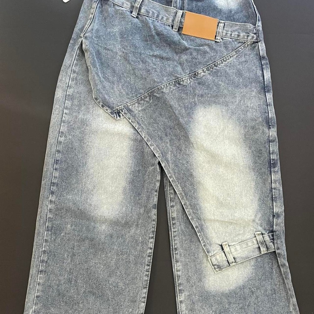 Y2K Asymmetrical Crossover Wide Leg Jeans Light Wash Denim XL (US SIZE 6/8)